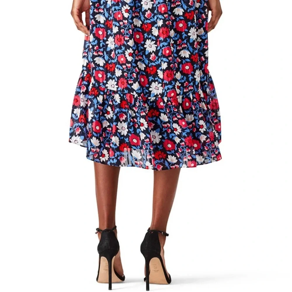 Kate Spade Cold Shoulder Navy Daisy Print Silk Midi Dress NWOT